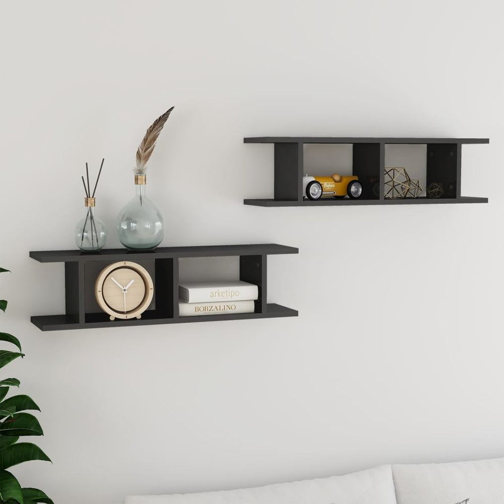 vidaXL Wall Shelves 2 pcs. High Gloss Grey 75x18x20 cm Engineered Wood