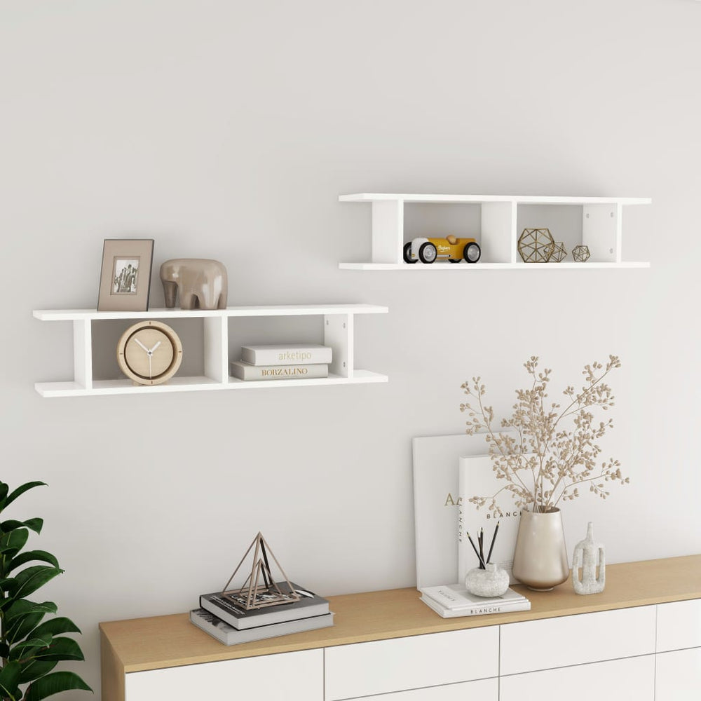 vidaXL Wall Shelves 2 pcs. White 90x18x20 cm Engineered Wood