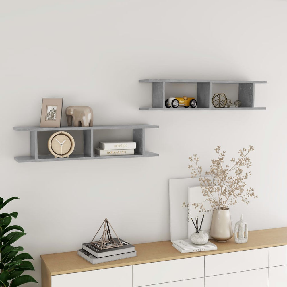 vidaXL Wall Shelves 2 pcs. Concrete Grey 90x18x20 cm Engineered Wood