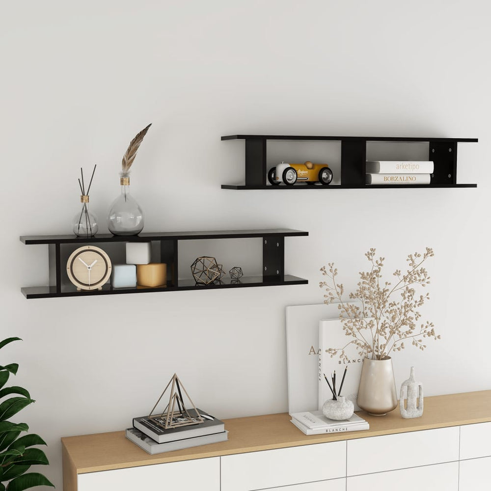 vidaXL Wall Shelves 2 pcs Black 105x18x20 cm Engineered Wood