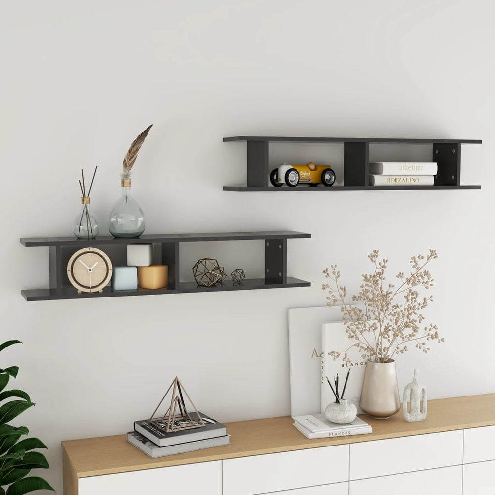vidaXL Wall Shelves 2 pcs. Grey 105x18x20 cm Engineered Wood