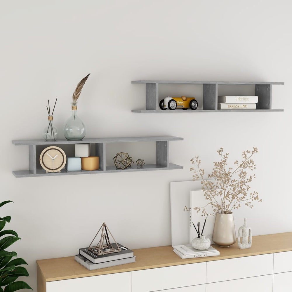 vidaXL Wall Shelves 2 pcs. Concrete Gray 105x18x20 cm Engineered Wood