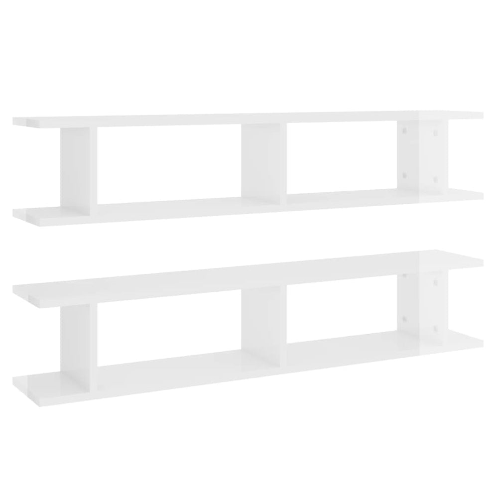 vidaXL Wall Shelves 2 pcs. High Gloss White 105x18x20 cm Engineered Wood