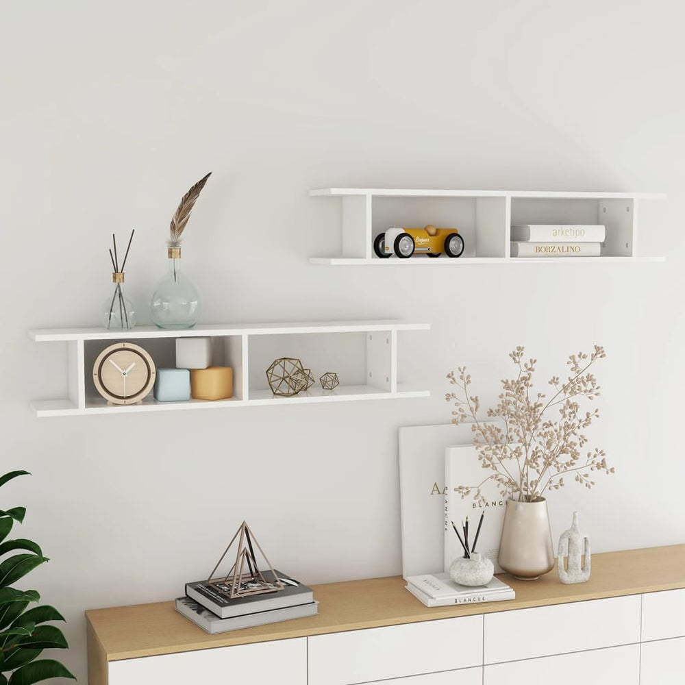 vidaXL Wall Shelves 2 pcs. High Gloss White 105x18x20 cm Engineered Wood