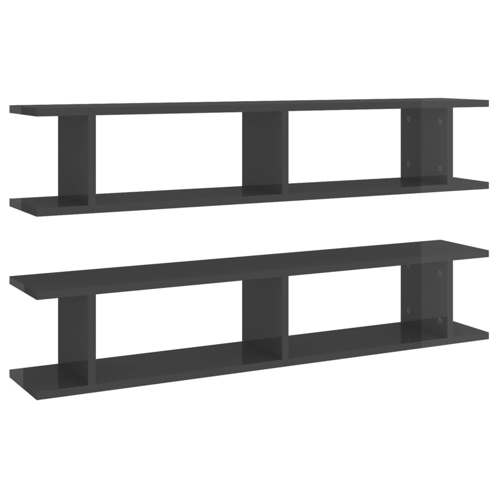vidaXL Wall Shelves 2 pcs High Gloss Grey 105x18x20 cm Engineered Wood