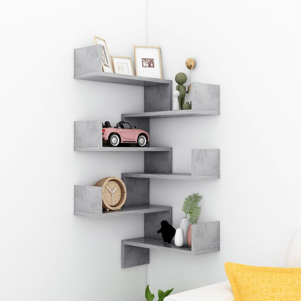 Betongraue Eckregale, 2er-Set
