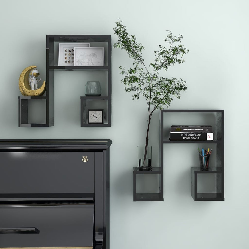Schwarze Wandregale, 2er Set, 50 cm