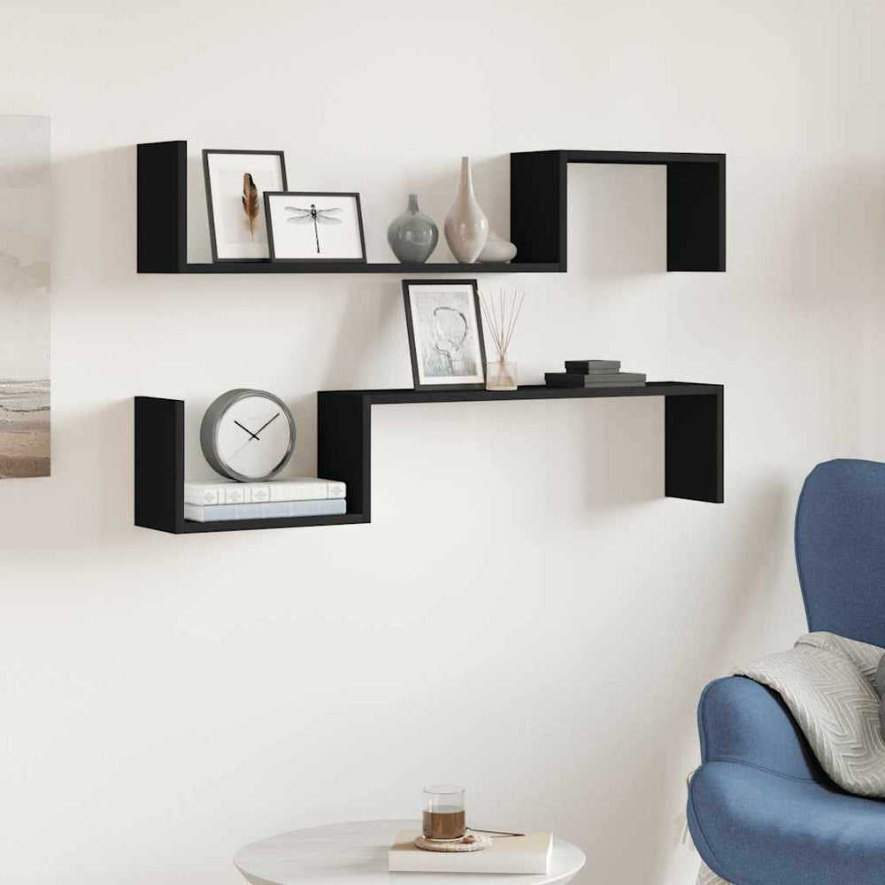 Schwarze Wandregale, 2er-Set, 100 cm