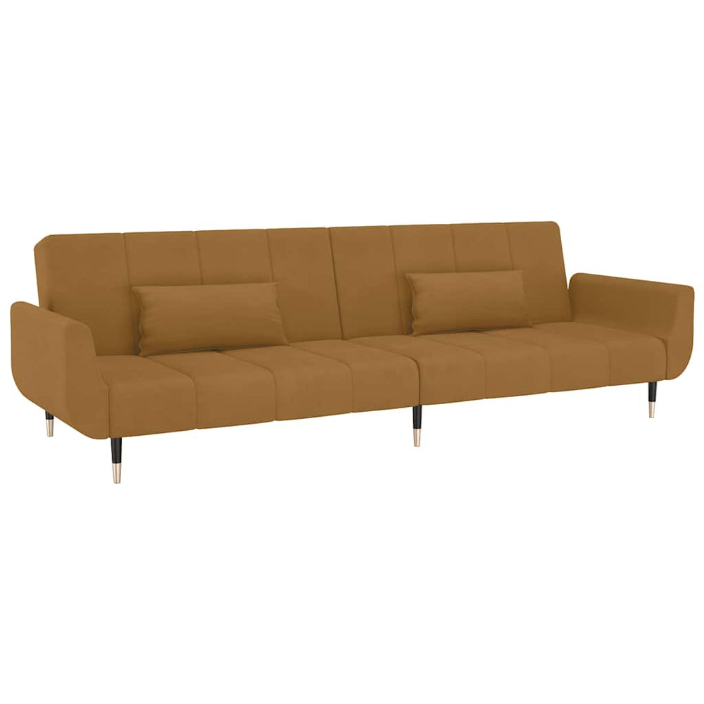 Braun Samt Schlafsofa 2-Sitzer mit Kissen