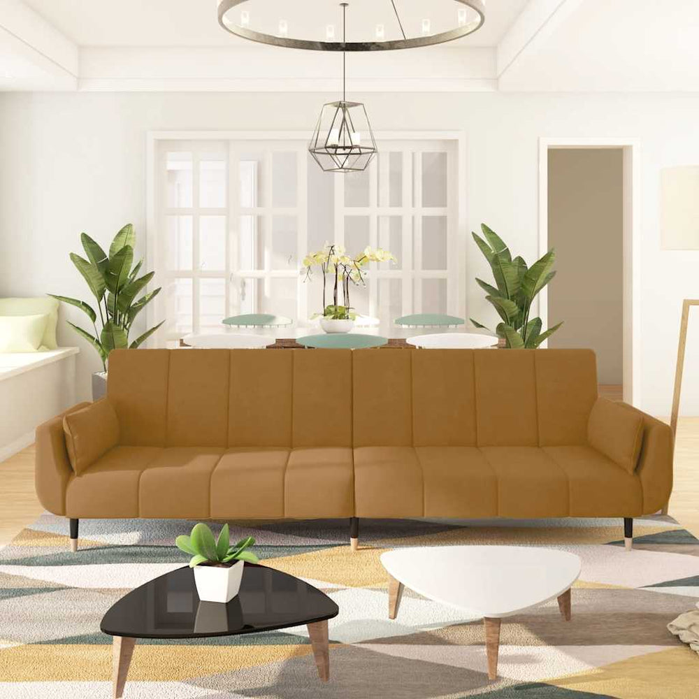 Braun Samt Schlafsofa 2-Sitzer mit Kissen