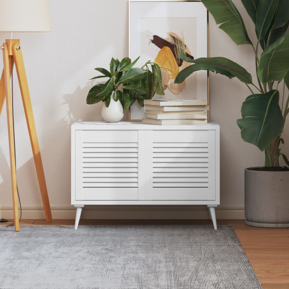vidaXL Louvered Cabinet Doors 2 pcs White 39.5x39.4 cm Solid Wood