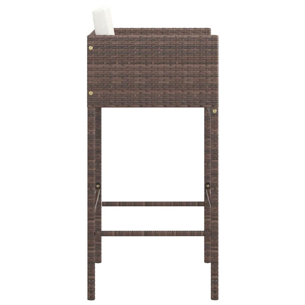vidaXL Bar Stools 2 pcs with Cushions Brown Poly Rattan