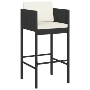 vidaXL Bar Stools 2 pcs with Cushions Black Poly Rattan