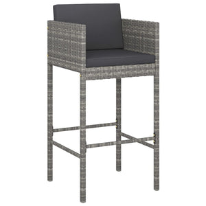 vidaXL Bar Stools 2 pcs with Cushions Grey Poly Rattan