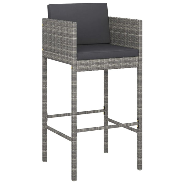 vidaXL Bar Stools 2 pcs with Cushions Grey Poly Rattan