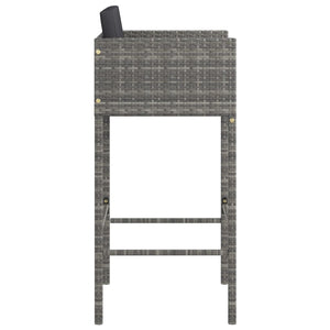 vidaXL Bar Stools 2 pcs with Cushions Grey Poly Rattan