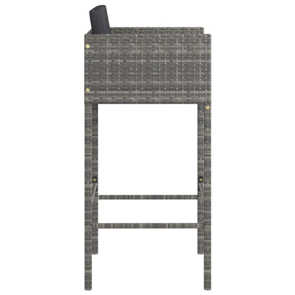 vidaXL Bar Stools 2 pcs with Cushions Grey Poly Rattan