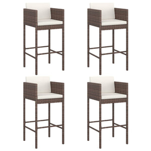 vidaXL Bar Stools 4 pcs with Cushions Brown Poly Rattan