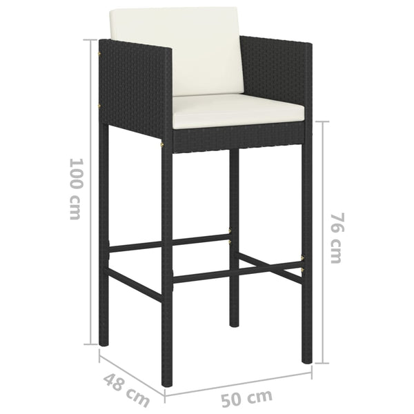 vidaXL Bar Stools 4 pcs with Cushions Black Poly Rattan