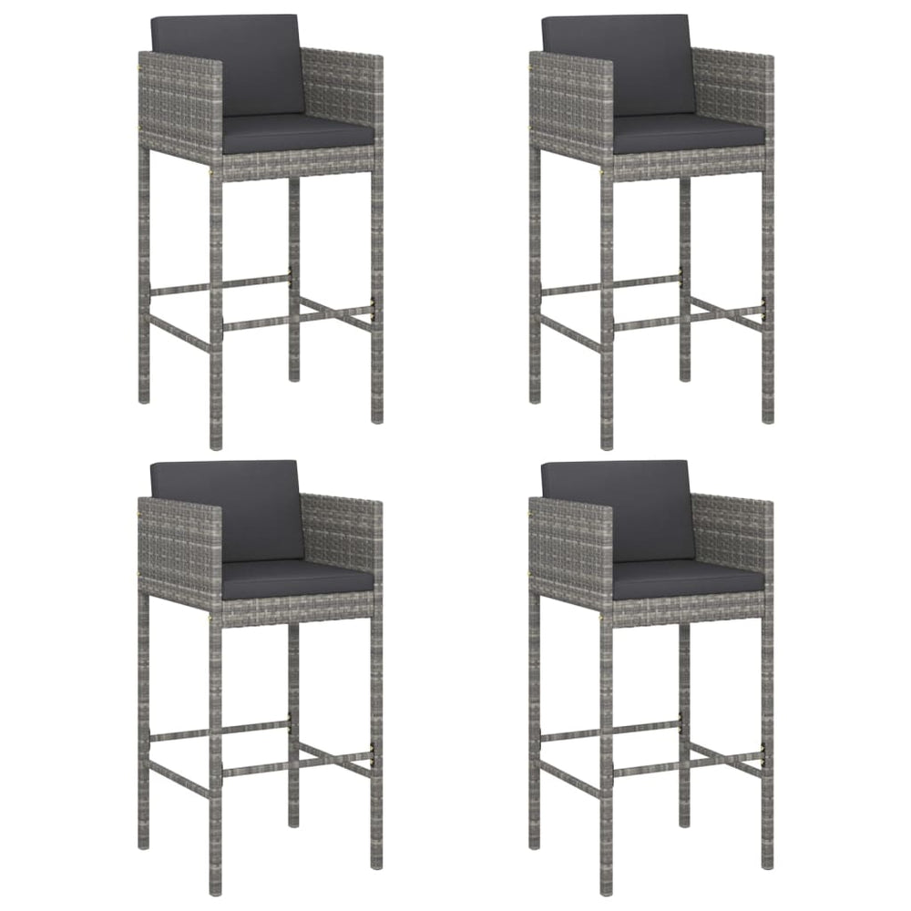 vidaXL Bar Stools 4 pcs with Cushions Grey Poly Rattan