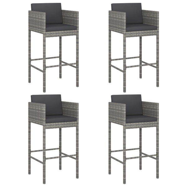 vidaXL Bar Stools 4 pcs with Cushions Grey Poly Rattan