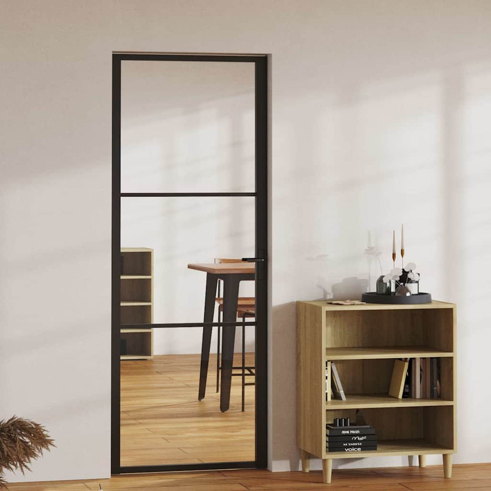 vidaXL Interior Door Tempered Glass and Aluminum 76x201.5 cm Black