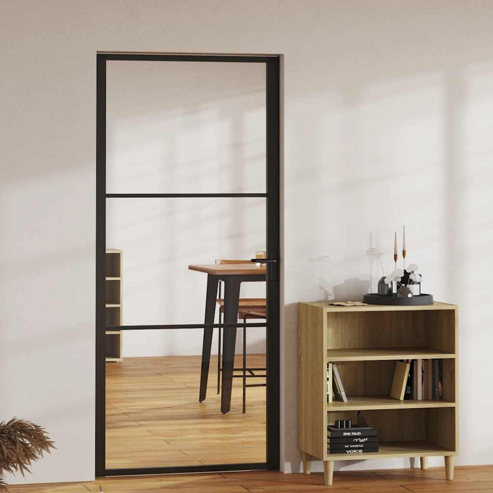 vidaXL Interior Door ESG Glass and Aluminum 93x201.5 cm Black