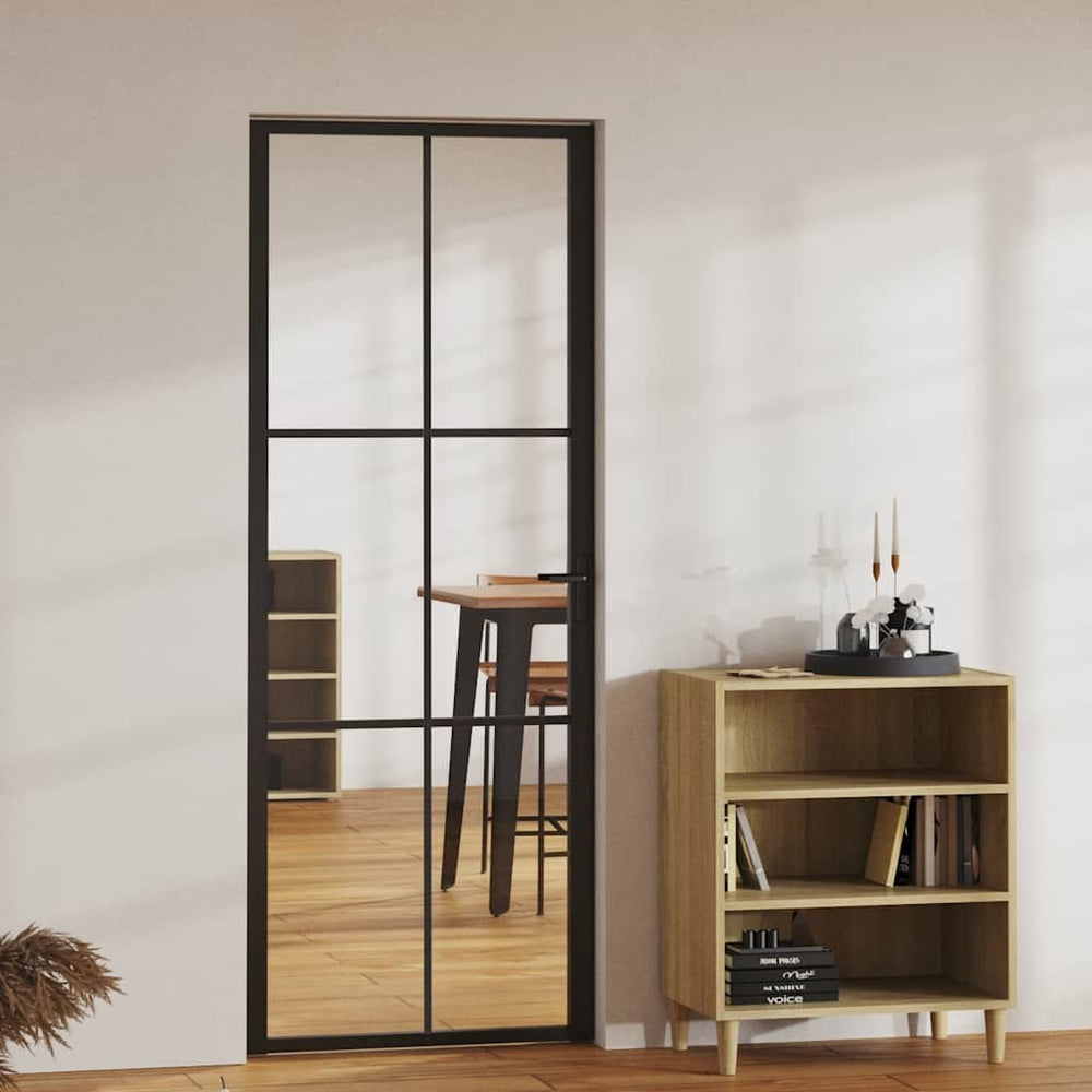 vidaXL Interior Door Tempered Glass and Aluminum 76x201.5 cm Black