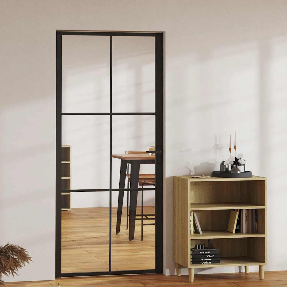 vidaXL Interior Door ESG Glass and Aluminum 93x201.5 cm Black