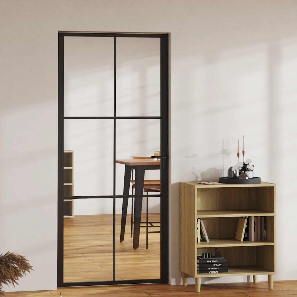 vidaXL Interior Door ESG Glass and Aluminum 93x201.5 cm Black