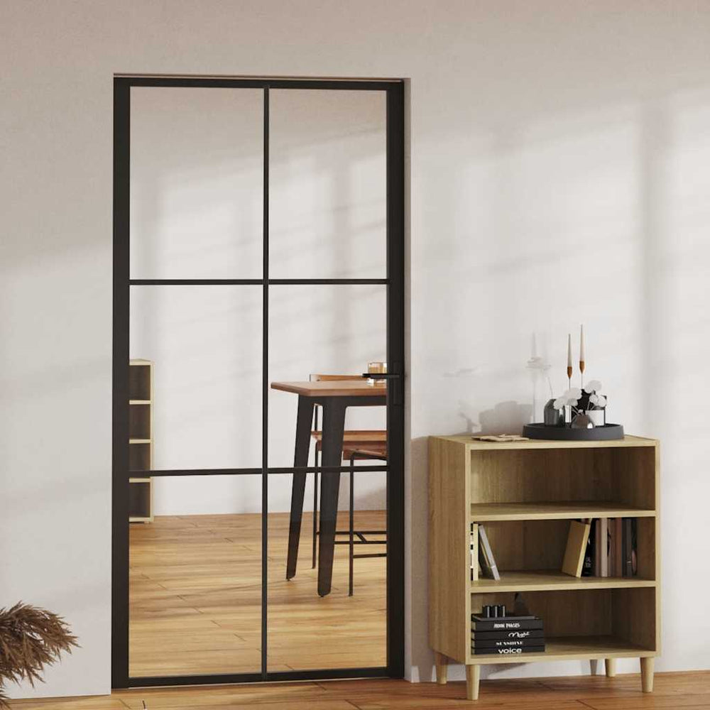 vidaXL Indoor Door ESG Glass and Aluminum 102.5x201.5 cm Black