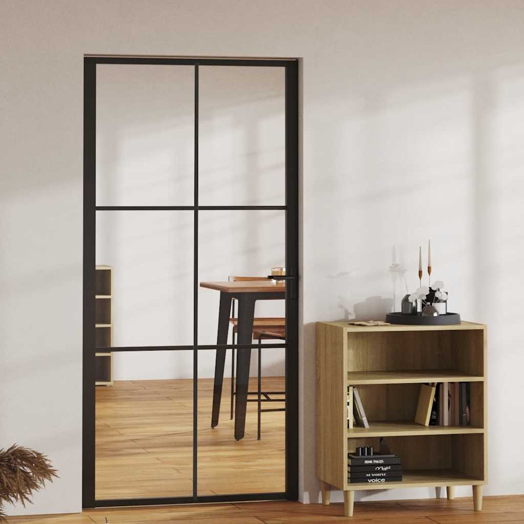 vidaXL Indoor Door ESG Glass and Aluminum 102.5x201.5 cm Black