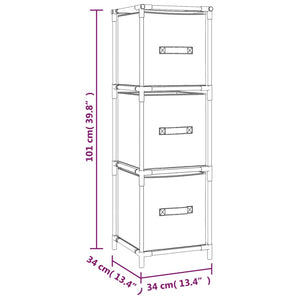 vidaXL Storage Cabinet with 3 Fabric Drawers Grey 34x34x101 cm Steel