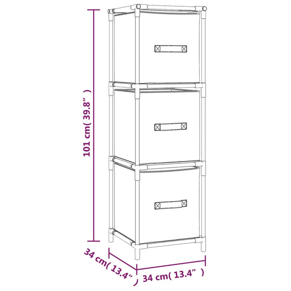 vidaXL Storage Cabinet with 3 Fabric Drawers Grey 34x34x101 cm Steel