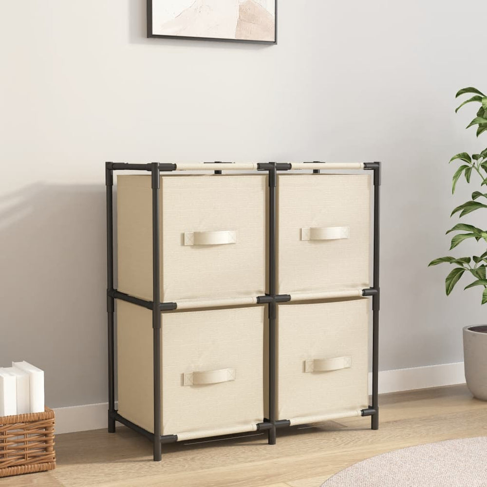 vidaXL Chest of Drawers with 4 Fabric Baskets Cream 63x30x71 cm Steel