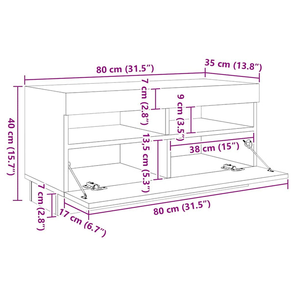 vidaXL TV Cabinet with LED Lights White 260x35x40cm