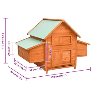 vidaXL Chicken Coop 150x96x110 cm Solid Fir Wood