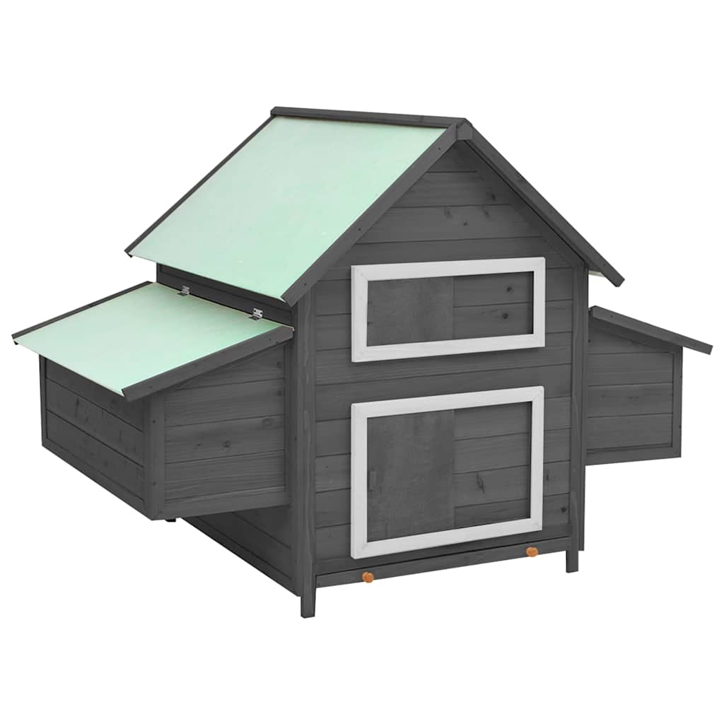 vidaXL Chicken Coop Grey and White 150x96x110 cm Solid Fir Wood