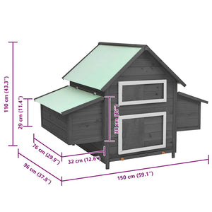 vidaXL Chicken Coop Grey and White 150x96x110 cm Solid Fir Wood