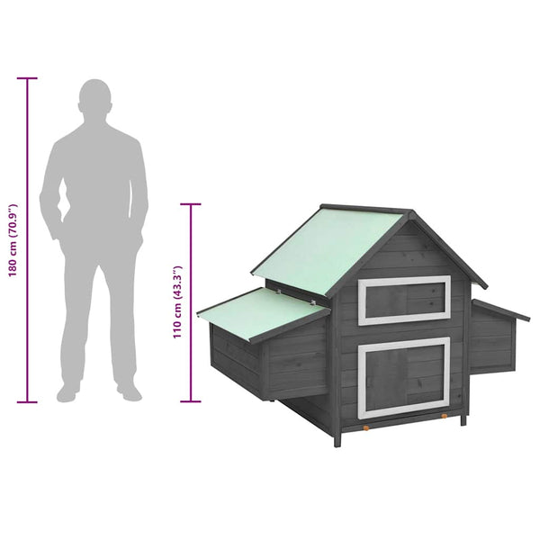 vidaXL Chicken Coop Grey and White 150x96x110 cm Solid Fir Wood