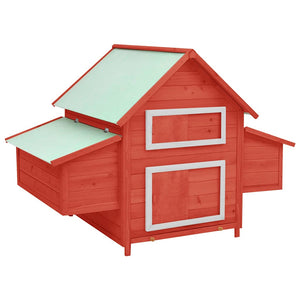 vidaXL Chicken Coop Red and White 150x96x110 cm Solid Fir Wood