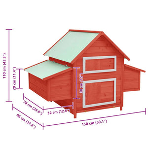 vidaXL Chicken Coop Red and White 150x96x110 cm Solid Fir Wood