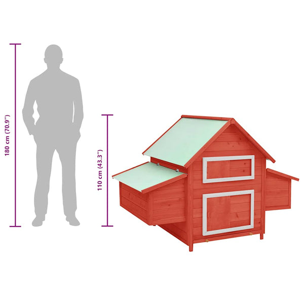 vidaXL Chicken Coop Red and White 150x96x110 cm Solid Fir Wood