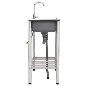 vidaXL Double Basin Camping Sink with Faucet Stainless Steel