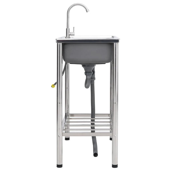 vidaXL Double Basin Camping Sink with Faucet Stainless Steel