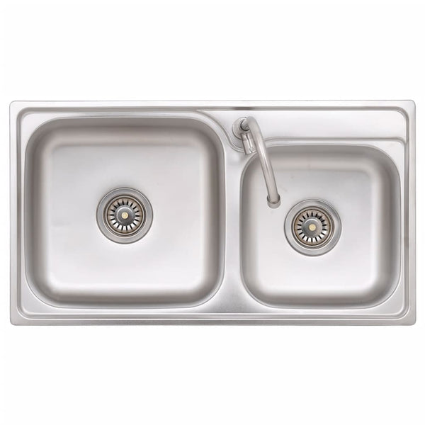 vidaXL Double Basin Camping Sink with Faucet Stainless Steel
