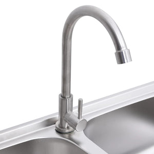 vidaXL Double Basin Camping Sink with Faucet Stainless Steel