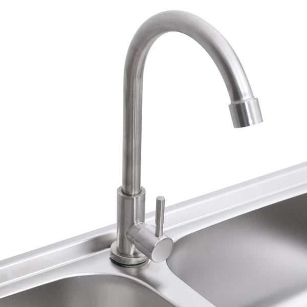 vidaXL Double Basin Camping Sink with Faucet Stainless Steel