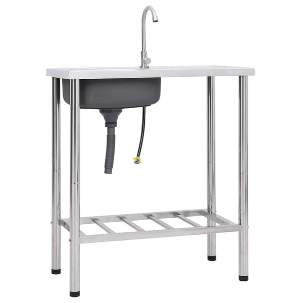 vidaXL Camping Sink with Faucet Stainless Steel