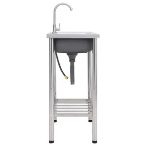 vidaXL Camping Sink with Faucet Stainless Steel